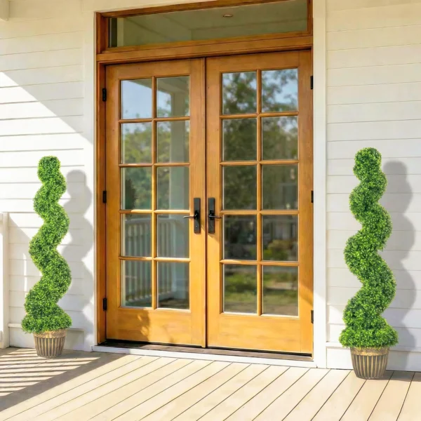 Spiraalvormige Buxus, Set Van 2 Kunstplanten, Met Pot, 150 Cm Hoogte, Groen