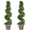Spiraalvormige Cipres, Set Van 2 Kunstplanten, Met Pot, 120 Cm Hoogte, Groen