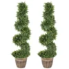 Spiraalvormige Cipres, Set Van 2 Kunstplanten, Met Pot, 120 Cm Hoogte, Groen