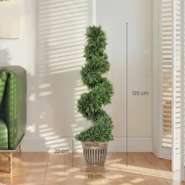 Spiraalvormige Cipres, Set Van 2 Kunstplanten, Met Pot, 120 Cm Hoogte, Groen