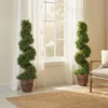 Spiraalvormige Cipres, Set Van 2 Kunstplanten, Met Pot, 120 Cm Hoogte, Groen