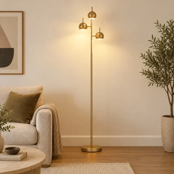 Staande Lamp 350° Verstelbaar Voor Woonkamer En Kantoor Staande Lamp Met 3 Stalen Gouden Schermen