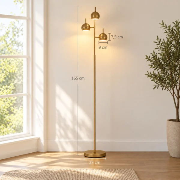 Staande Lamp 350° Verstelbaar Voor Woonkamer En Kantoor Staande Lamp Met 3 Stalen Gouden Schermen