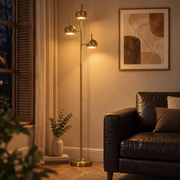Staande Lamp 350° Verstelbaar Voor Woonkamer En Kantoor Staande Lamp Met 3 Stalen Gouden Schermen