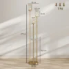 Staande Lamp Met Plank En 3 vlammen Glazen Kappen, Staande Lamp Met Glazen Tafel 177 Cm Goud