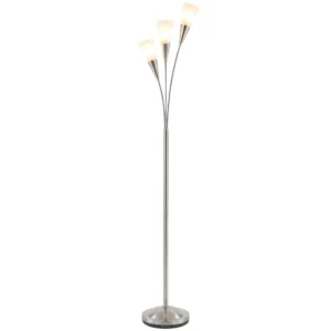 Staande Lamp Woonkamer 40 W Staande Lamp Met Voetschakelaar, 3 X E14 fitting Voor Slaapkamer, Kantoor, Zonder Gloeilamp, Zilver