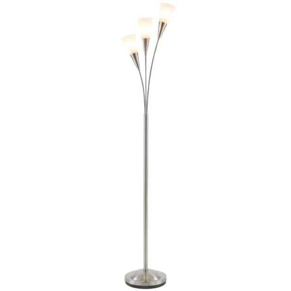 Staande Lamp Woonkamer 40 W Staande Lamp Met Voetschakelaar, 3 X E14 fitting Voor Slaapkamer, Kantoor, Zonder Gloeilamp, Zilver