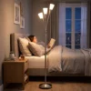 Staande Lamp Woonkamer 40 W Staande Lamp Met Voetschakelaar, 3 X E14 fitting Voor Slaapkamer, Kantoor, Zonder Gloeilamp, Zilver