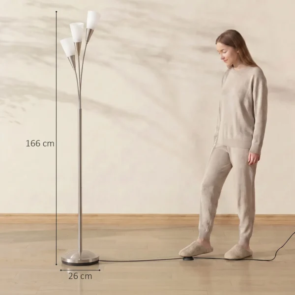 Staande Lamp Woonkamer 40 W Staande Lamp Met Voetschakelaar, 3 X E14 fitting Voor Slaapkamer, Kantoor, Zonder Gloeilamp, Zilver