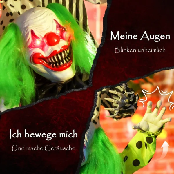 Stapelbare Halloween Animatronics Clowns Met Rode Gloeiende Ogen Voor Binnenfeest Rekwisieten