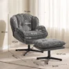Stoel Met Verstelbare Voetenbank, 360° Draaibaar, Chenille bekleding, Dikke Vulling, Grijs
