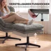 Stoel Met Verstelbare Voetenbank, 360° Draaibaar, Chenille bekleding, Dikke Vulling, Grijs