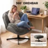 Stoel Met Verstelbare Voetenbank, 360° Draaibaar, Chenille bekleding, Dikke Vulling, Grijs