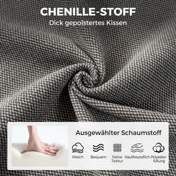 Stoel Met Verstelbare Voetenbank, 360° Draaibaar, Chenille bekleding, Dikke Vulling, Grijs