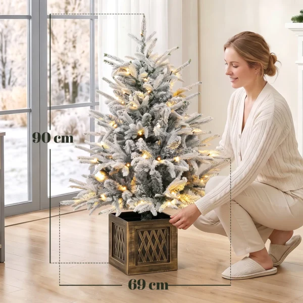 Tafelkerstboom 90 Cm, Voorgelicht, Besneeuwd, Kunstmatig, 70 Warmwitte LED's, 488 Toppen, Groen