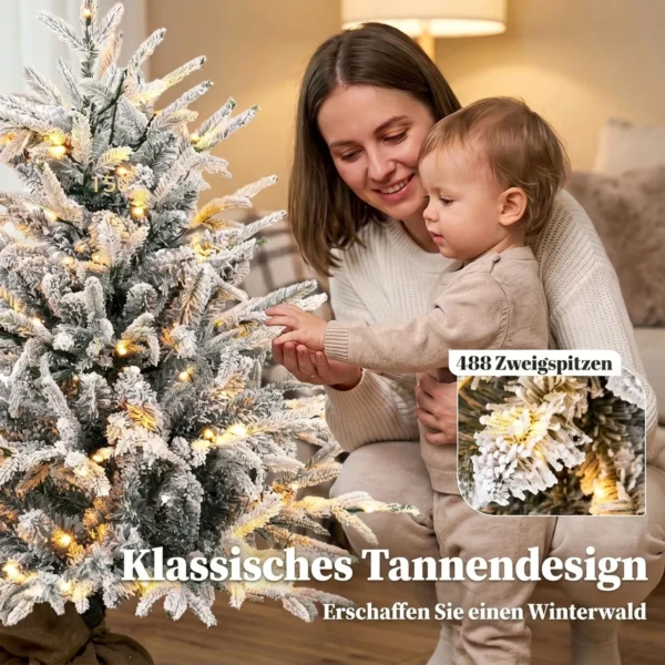 Tafelkerstboom 90 Cm, Voorgelicht, Besneeuwd, Kunstmatig, 70 Warmwitte LED's, 488 Toppen, Groen