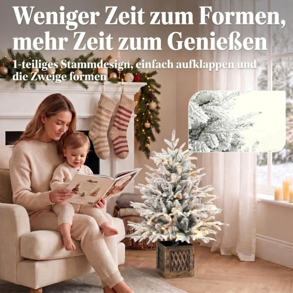 Tafelkerstboom 90 Cm, Voorgelicht, Besneeuwd, Kunstmatig, 70 Warmwitte LED's, 488 Toppen, Groen
