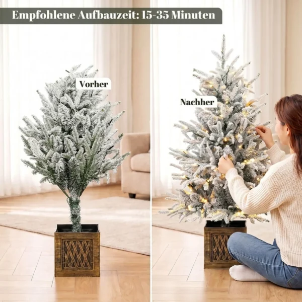 Tafelkerstboom 90 Cm, Voorgelicht, Besneeuwd, Kunstmatig, 70 Warmwitte LED's, 488 Toppen, Groen