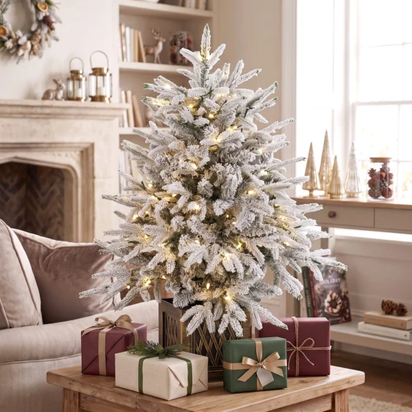 Tafelkerstboom 90 Cm, Voorgelicht, Besneeuwd, Kunstmatig, 70 Warmwitte LED's, 488 Toppen, Groen