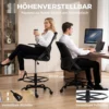 Tekentafelstoel Met Verstelbare Lendensteun, Draaifunctie, Netbekleding, Inklapbare Armleuningen, Hoogteverstelling En Voetenring, Zwart