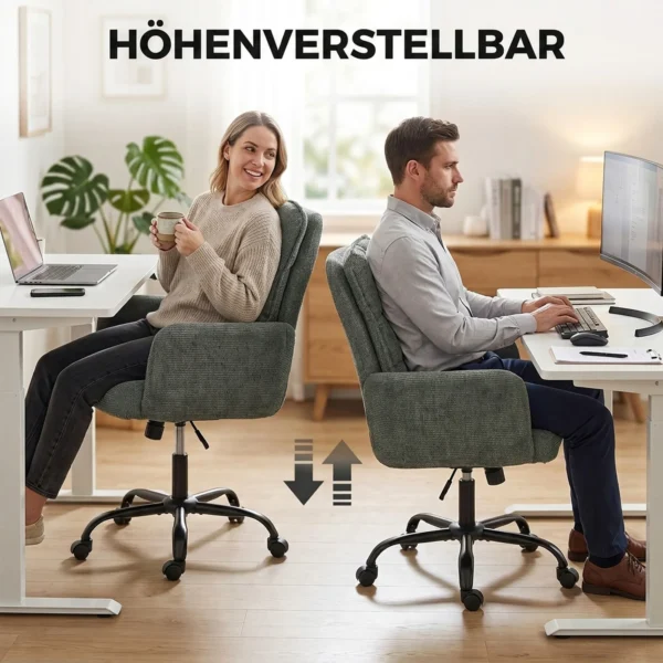 Thuiswerk bureaustoel, Computerstoel Met Brede Zitting, Middelhoge Rugleuning, Linnenlook, Donkergroen