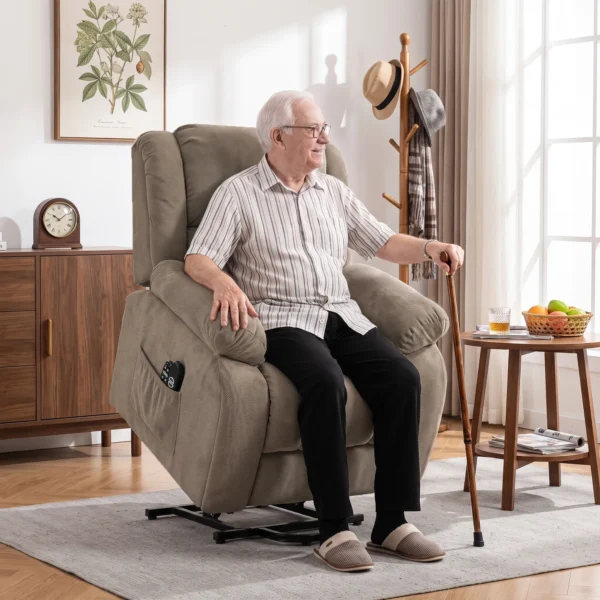 TV stoel Met Massage En Verwarmingsfunctie, Elektrische Opsta stoel, Afstandsbediening, Zijzakken, Lichtbruin