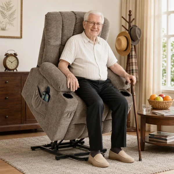 TV stoel Met Opsta hulp, Elektrische Relaxstoel Met Massage & Warmte, Ligfunctie, USB aansluitingen, Bruin
