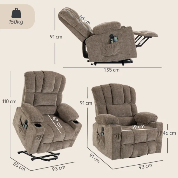 TV stoel Met Opsta hulp, Elektrische Relaxstoel Met Massage & Warmte, Ligfunctie, USB aansluitingen, Bruin