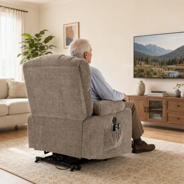 TV stoel Met Opsta hulp, Elektrische Relaxstoel Met Massage & Warmte, Ligfunctie, USB aansluitingen, Bruin