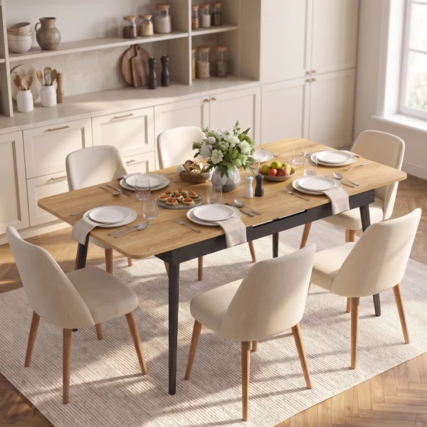 Uitschuifbare Eettafel 130 160 Cm, Keukentafel Met Afgeronde Hoeken, Eik