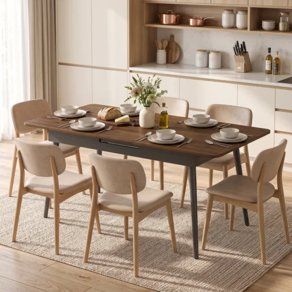 Uitschuifbare Eettafel 130 160 Cm, Keukentafel Met Afgeronde Hoeken, Licht Walnoot