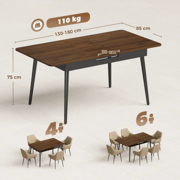Uitschuifbare Eettafel 130 160 Cm, Keukentafel Met Afgeronde Hoeken, Licht Walnoot