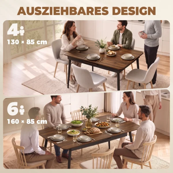 Uitschuifbare Eettafel 130 160 Cm, Keukentafel Met Afgeronde Hoeken, Licht Walnoot