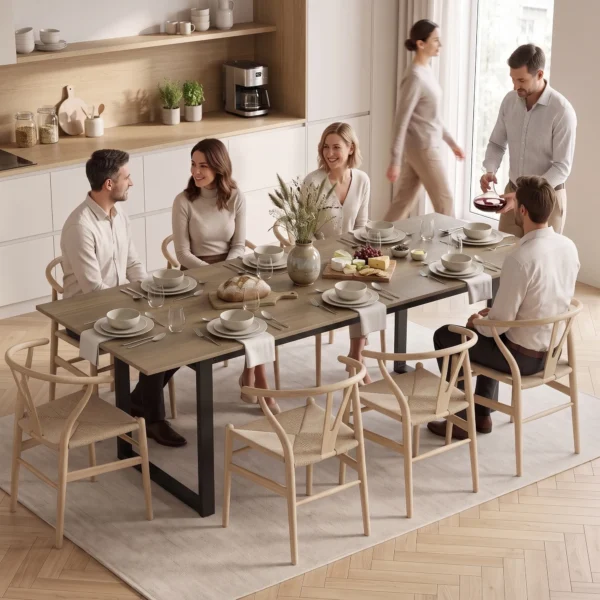 Uitschuifbare Eettafel 140 180 Cm Voor 6 8 Personen, Rechthoekig In Industrieel Ontwerp Met Stalen Frame, Bruin