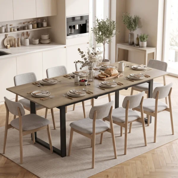 Uitschuifbare Eettafel 140 180 Cm Voor 6 8 Personen, Rechthoekig In Industrieel Ontwerp Met Stalen Frame, Bruin