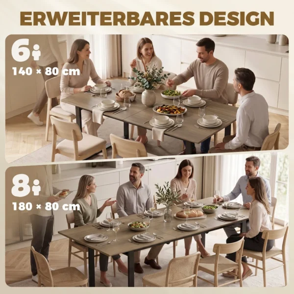 Uitschuifbare Eettafel 140 180 Cm Voor 6 8 Personen, Rechthoekig In Industrieel Ontwerp Met Stalen Frame, Bruin
