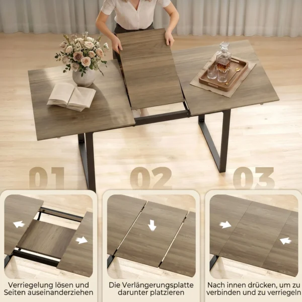 Uitschuifbare Eettafel 140 180 Cm Voor 6 8 Personen, Rechthoekig In Industrieel Ontwerp Met Stalen Frame, Bruin