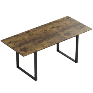 Uitschuifbare Eettafel 140 180 Cm Voor 6 8 Personen, Rechthoekig In Industrieel Ontwerp Met Stalen Frame, Tijgerhoutlook