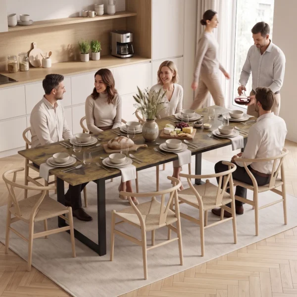 Uitschuifbare Eettafel 140 180 Cm Voor 6 8 Personen, Rechthoekig In Industrieel Ontwerp Met Stalen Frame, Tijgerhoutlook