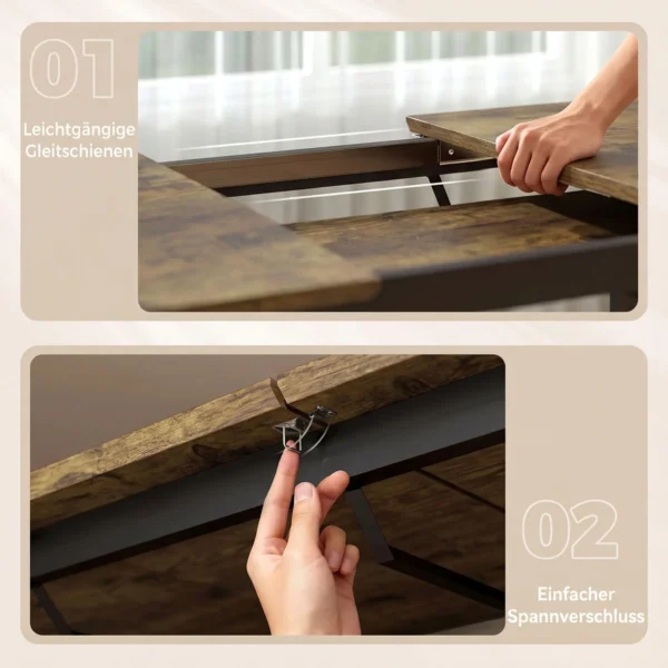 Uitschuifbare Eettafel 140 180 Cm Voor 6 8 Personen, Rechthoekig In Industrieel Ontwerp Met Stalen Frame, Tijgerhoutlook
