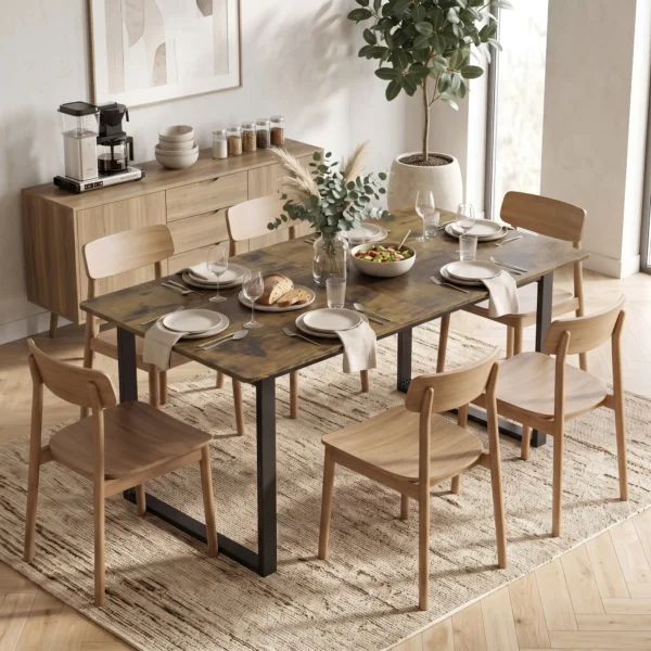 Uitschuifbare Eettafel 140 180 Cm Voor 6 8 Personen, Rechthoekig In Industrieel Ontwerp Met Stalen Frame, Tijgerhoutlook