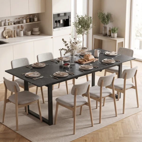 Uitschuifbare Eettafel 140 180 Cm Voor 6 8 Personen, Rechthoekig In Industrieel Ontwerp Met Stalen Frame, Zwart