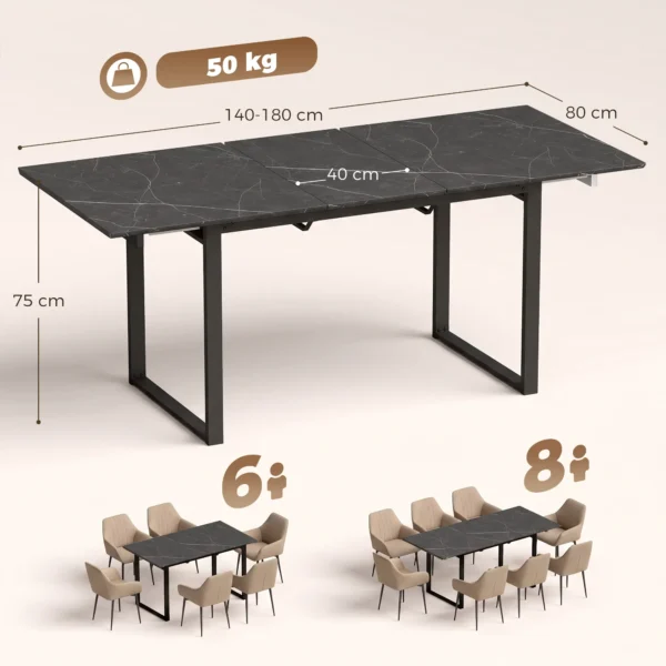 Uitschuifbare Eettafel 140 180 Cm Voor 6 8 Personen, Rechthoekig In Industrieel Ontwerp Met Stalen Frame, Zwart