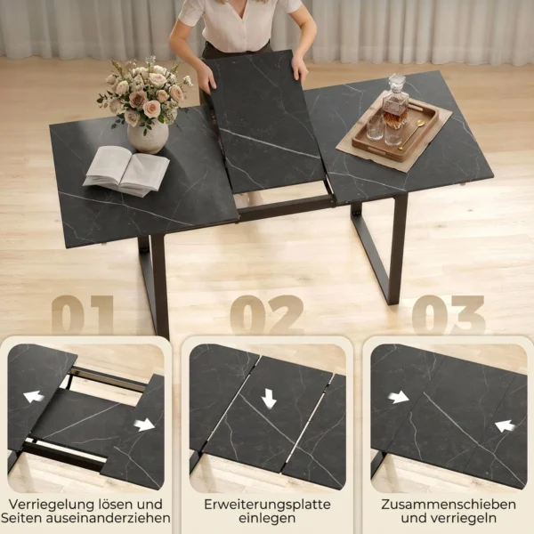 Uitschuifbare Eettafel 140 180 Cm Voor 6 8 Personen, Rechthoekig In Industrieel Ontwerp Met Stalen Frame, Zwart