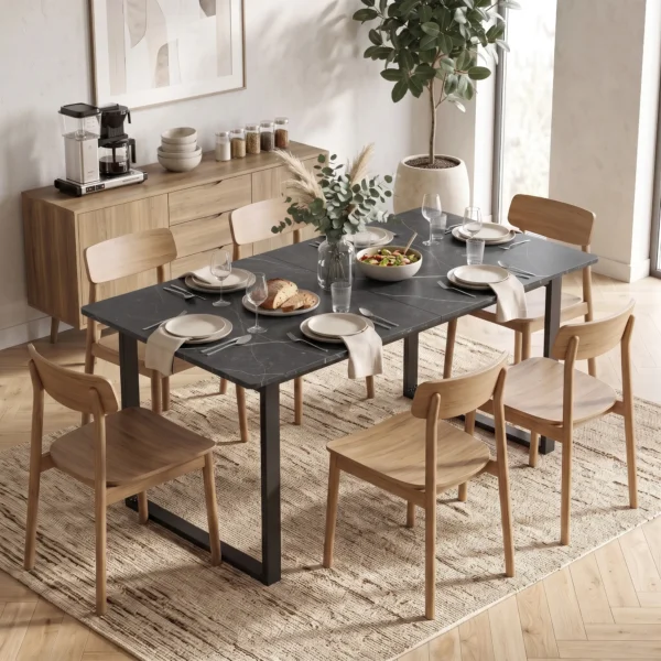 Uitschuifbare Eettafel 140 180 Cm Voor 6 8 Personen, Rechthoekig In Industrieel Ontwerp Met Stalen Frame, Zwart
