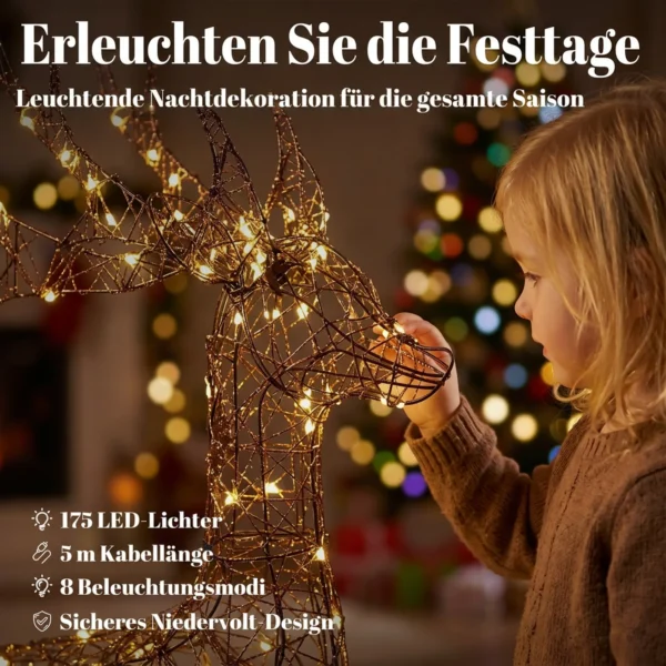 Verlicht Rendier En Slee set, 2 delige Kerstdecoratie Van Polyrattan Voor Buiten, Met LEDs, 8 Modi, Timer