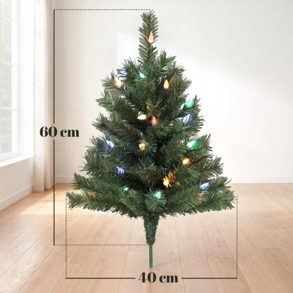 Verlichte Kerstboom 60 Cm, Set Van 2, Kunstmatig, Met 60 Kleurrijke LED lampjes, 130 Takpunten, Groen