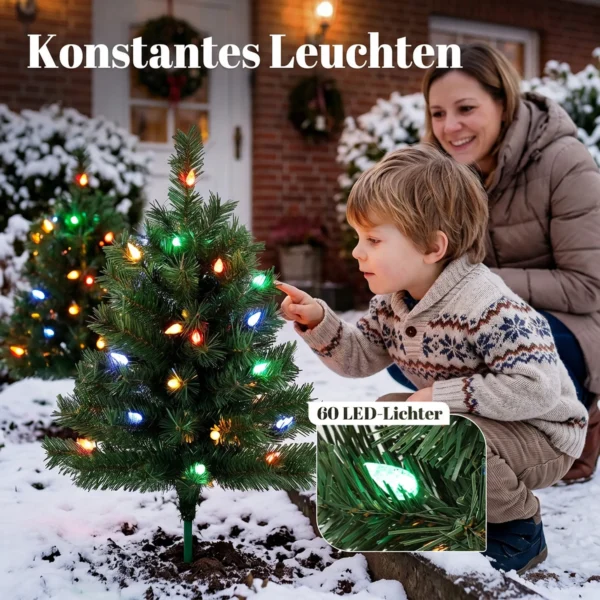 Verlichte Kerstboom 60 Cm, Set Van 2, Kunstmatig, Met 60 Kleurrijke LED lampjes, 130 Takpunten, Groen
