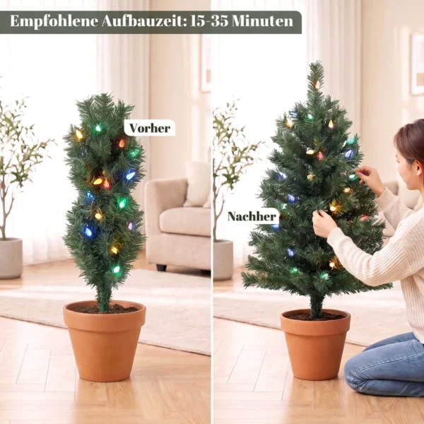 Verlichte Kerstboom 60 Cm, Set Van 2, Kunstmatig, Met 60 Kleurrijke LED lampjes, 130 Takpunten, Groen