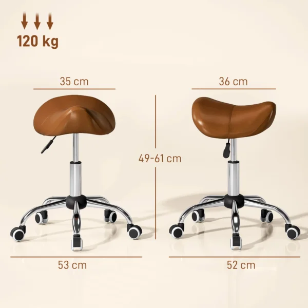 Verstelbare Rolkruk Draaikruk 49 61 Cm Werkkruk Draaibaar Zadelkruk Voor Kantoor Salon Massage Spa Bruin